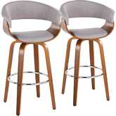 Vintage Mod 30" Swivel Bar Stool in Walnut Wood & Stone Fabric with Chrome Footrest (Set of 2)